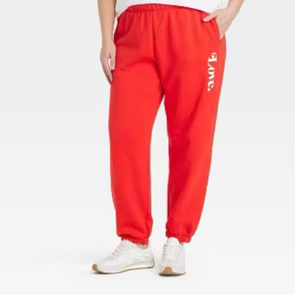 Universal Thread Red Joggers with White Script